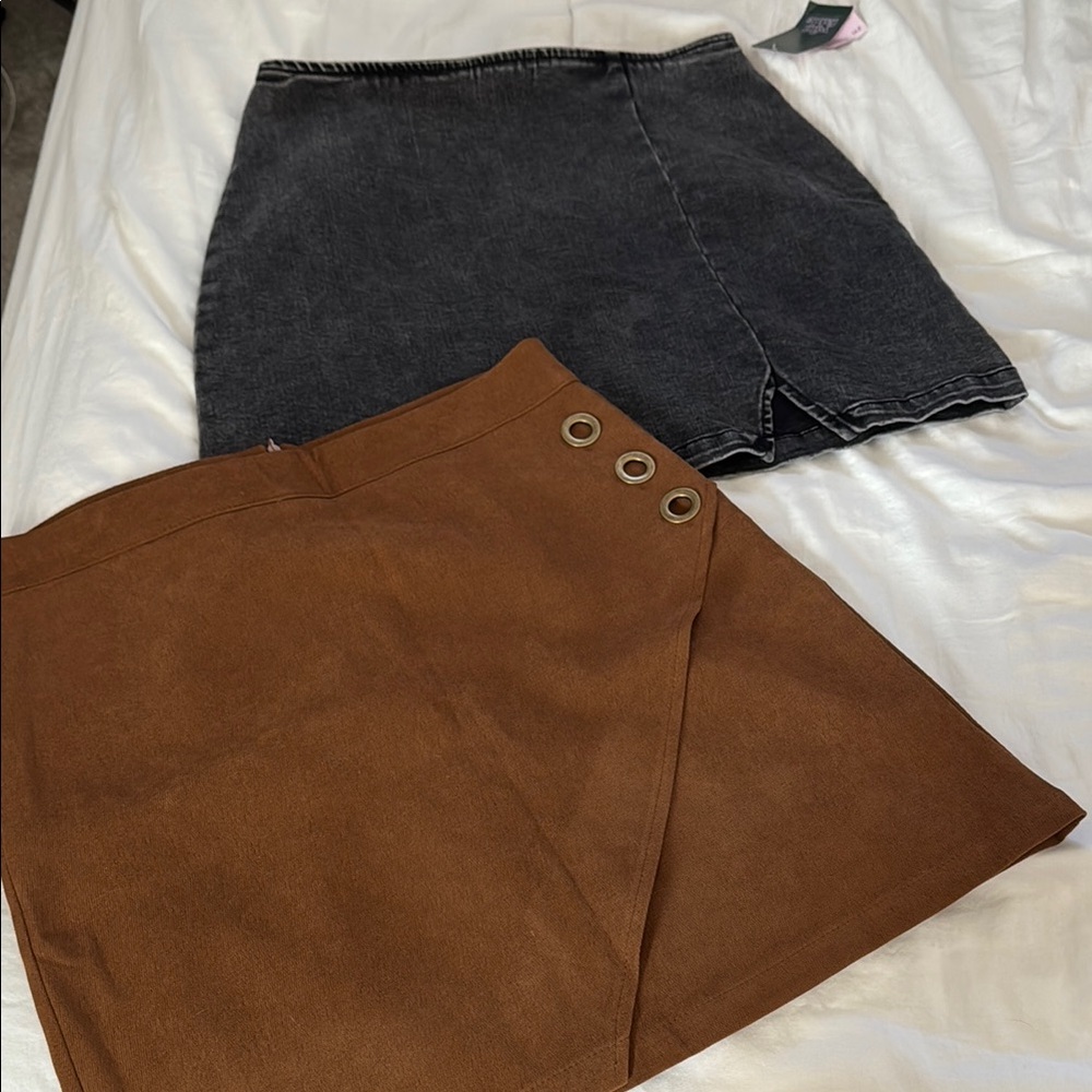 Stylish Dark Denium and Brown Women's Fall Skirt Set